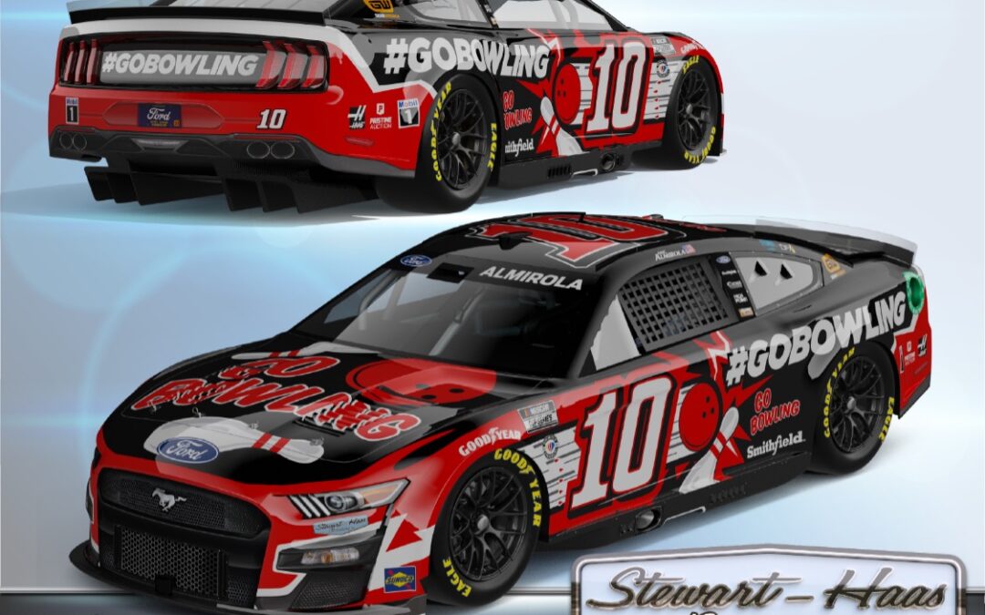 Red #10 Go Bowling Ford Mustang driven by Aric Almirola at Watkins Glen August 20, 2023
